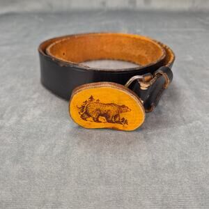 Bear Wood Burned Western Nomad Solid Brass Belt Buckle and Belt 41"